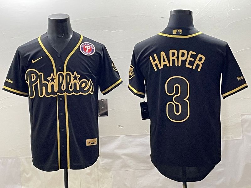 Men 2025 Philadelphia Phillies #3 Harper Black Gold Throwback Nike MLB Jersey style 005->philadelphia phillies->MLB Jersey